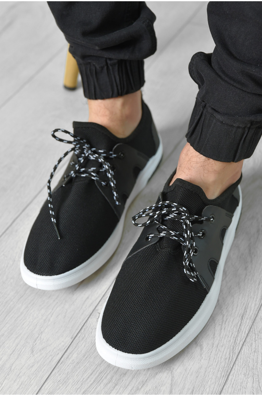Кросівки чоловічі чорного кольору на шнурівці текстиль 02-1 156256
