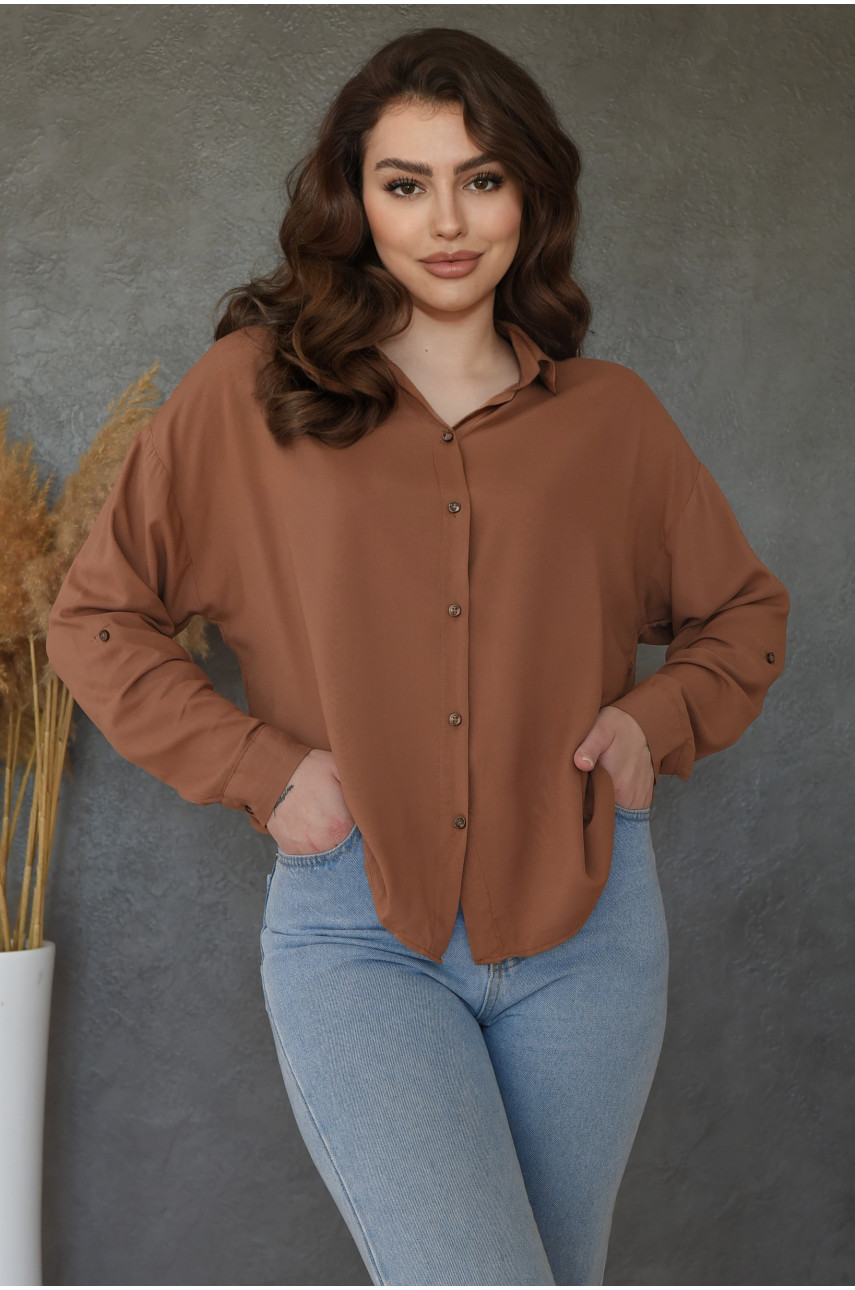 Рубашка женская однотонная коричневого цвета 156878