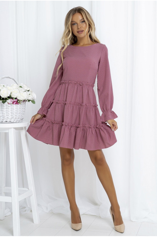 Платье женское розового цвета в горошек 157325