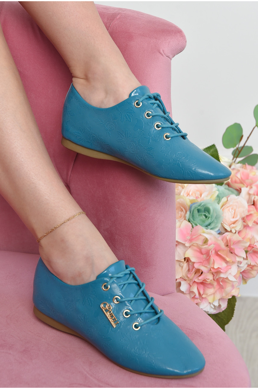 Туфлі жіночі блакитного кольору на шнурівці 86 157682