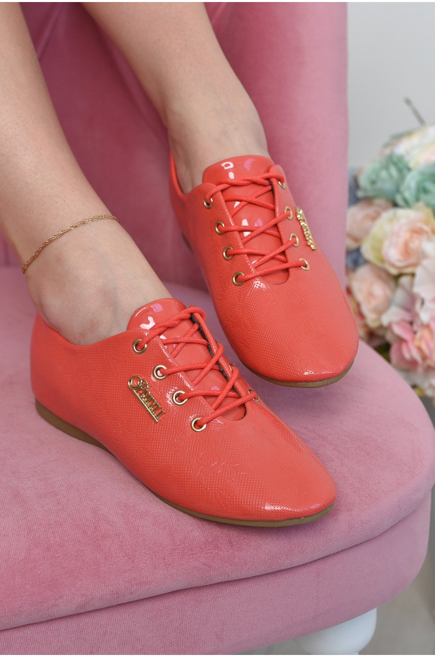 Туфлі жіночі коралового кольору на шнурівці 86 157695