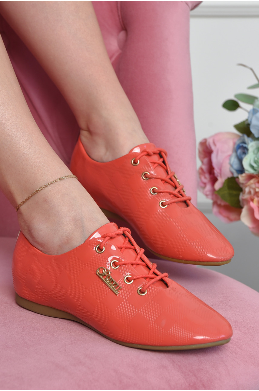 Туфли женские кораллового цвета на шнуровке 62 157724