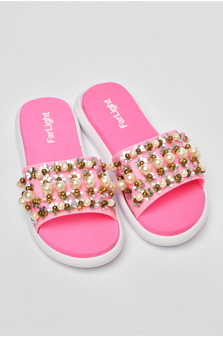 Шлепки женские розового цвета с бусинками 8459-1.8459-2,8459-3 160039
