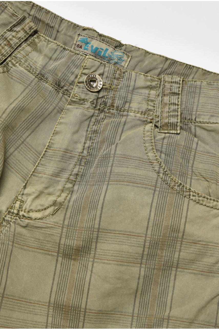 Бриджи подростковые для мальчика в клеточку цвета хаки 064 161290