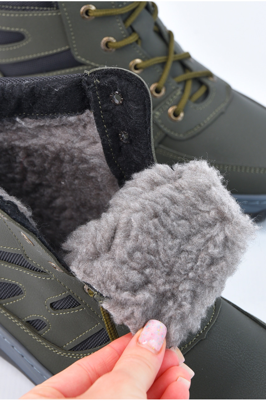 Ботинки мужские зимние на меху темно-зеленого цвета РБ-1 161961