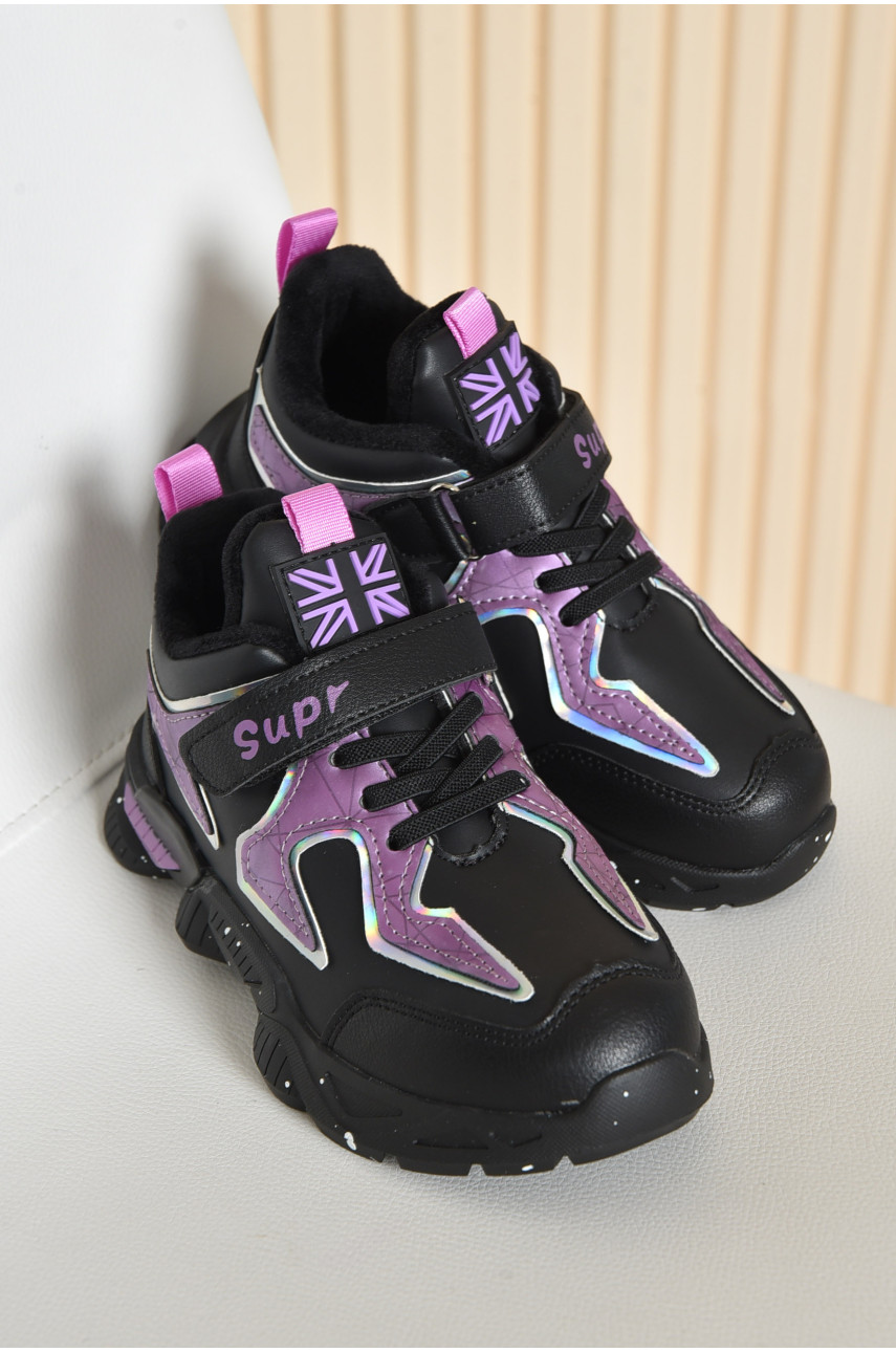 Кросівки дитячі для дівчинки демісезонні чорного кольору з фіолетовими вставками 7147-7 162133