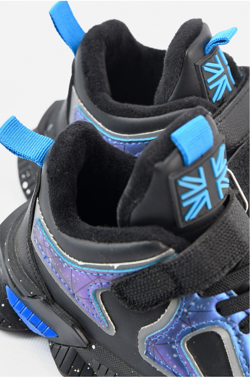 Кроссовки детские для девочки демисезонные черного цвета с синими вставками 7147-6 162136 Кроссовки детские для девочки демисезонные черного цвета с синими вставками 7147-6 162136