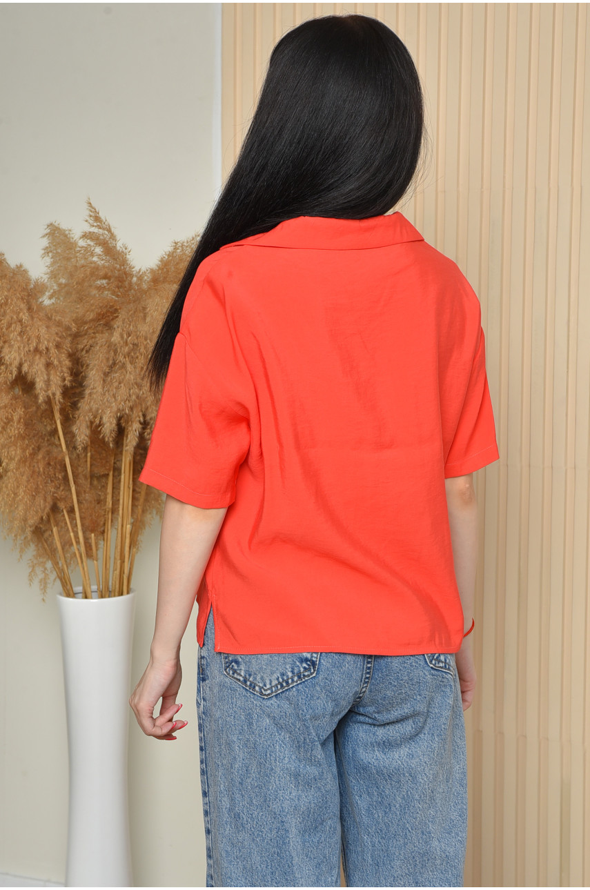 Сорочка жіноча з тканини жатка червоного кольору 162346 Сорочка жіноча з тканини жатка червоного кольору 162346