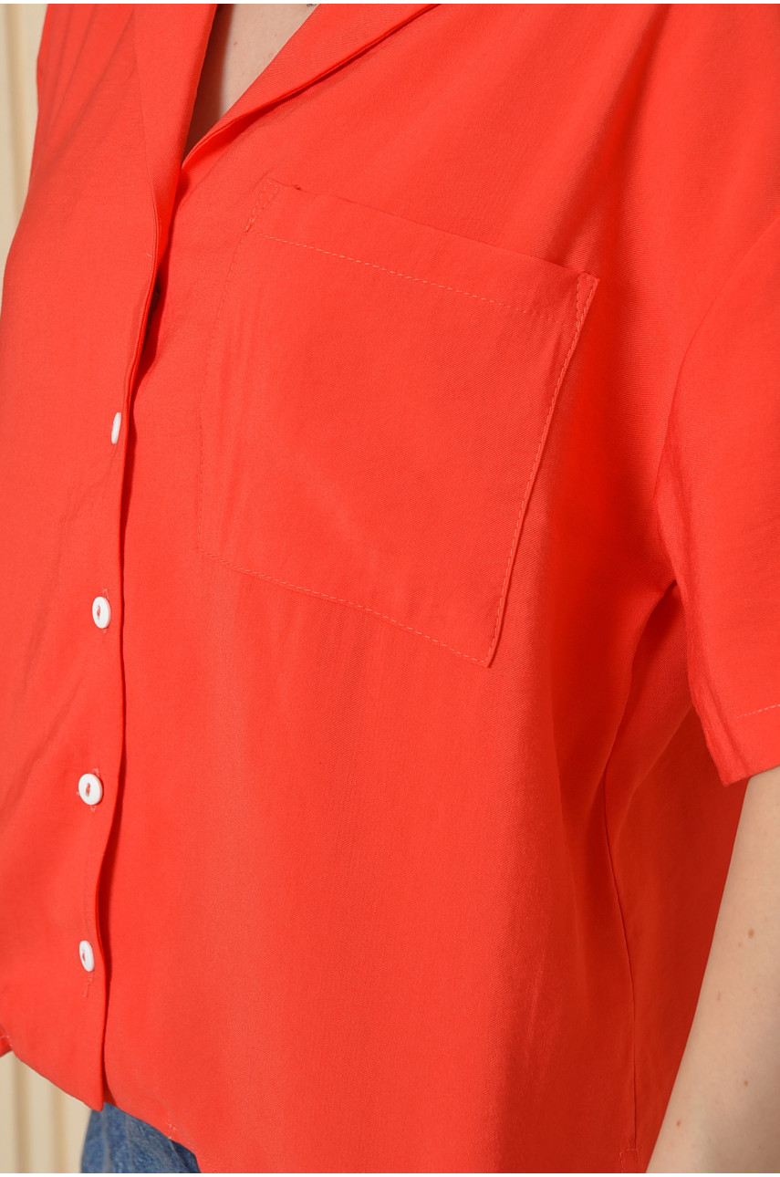 Сорочка жіноча з тканини жатка червоного кольору 162346 Сорочка жіноча з тканини жатка червоного кольору 162346