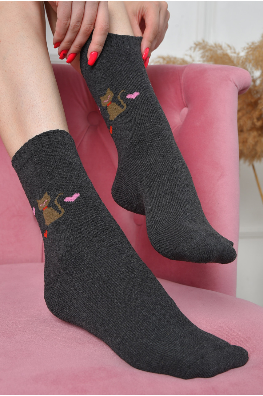 Шкарпетки махрові жіночі темно-сірого кольору розмір 37-42 777 163528
