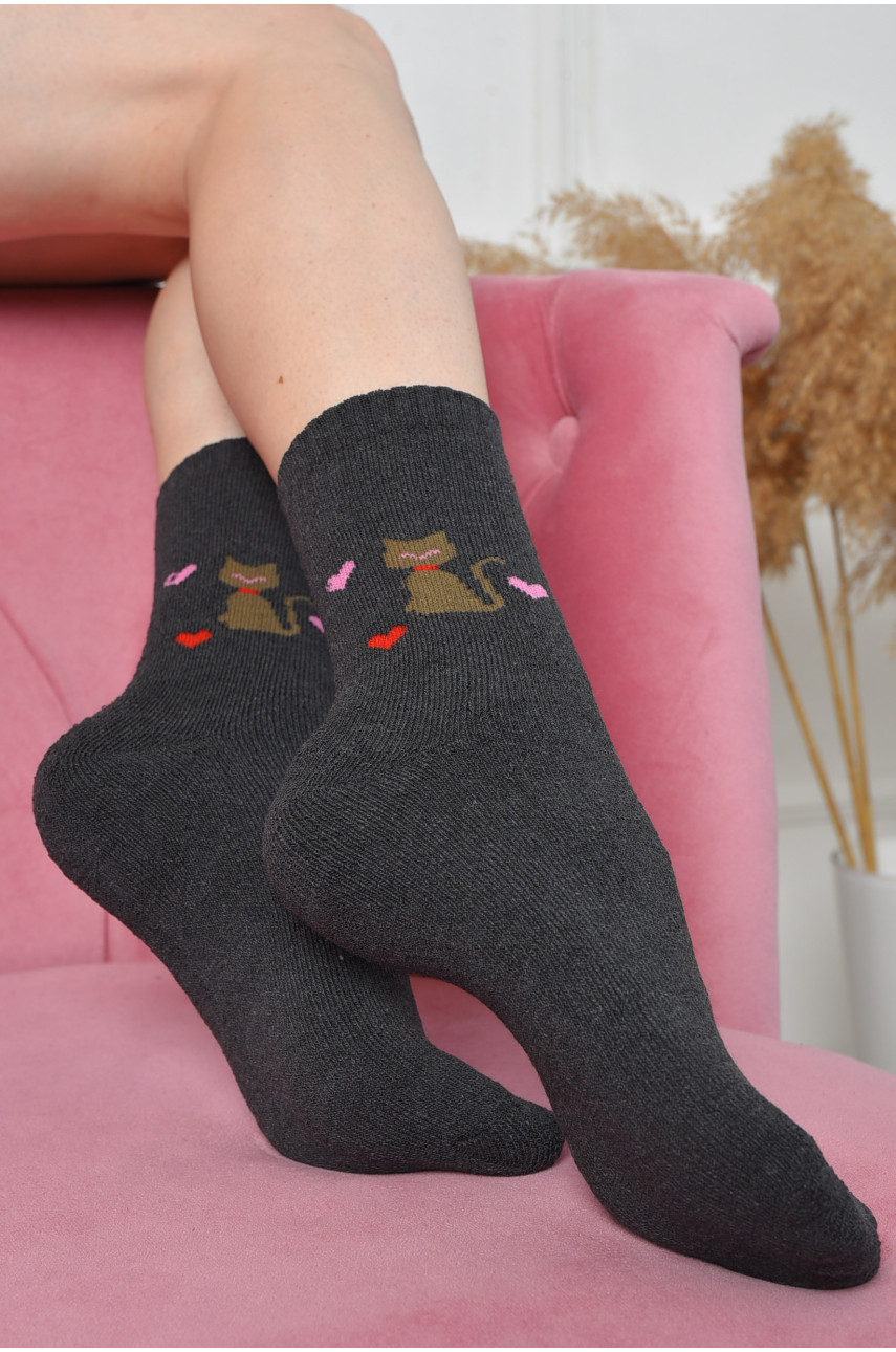 Шкарпетки махрові жіночі темно-сірого кольору розмір 37-42 777 163528