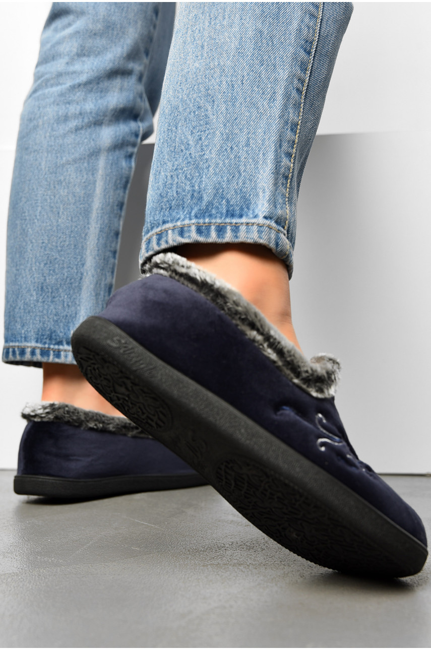 Капці жіночі на хутрі синього кольору з візерунком К-2202 163620