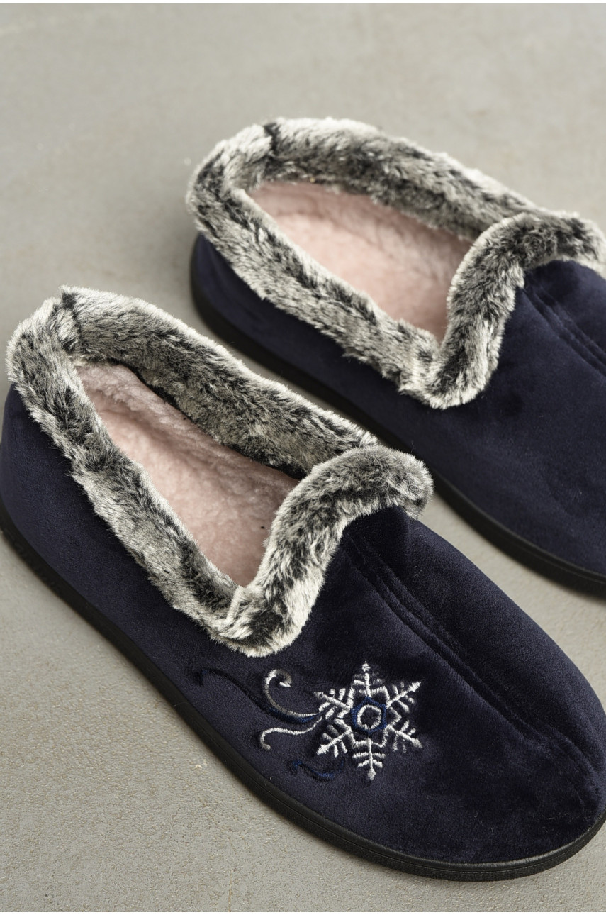 Капці жіночі на хутрі синього кольору з візерунком К-2202 163620