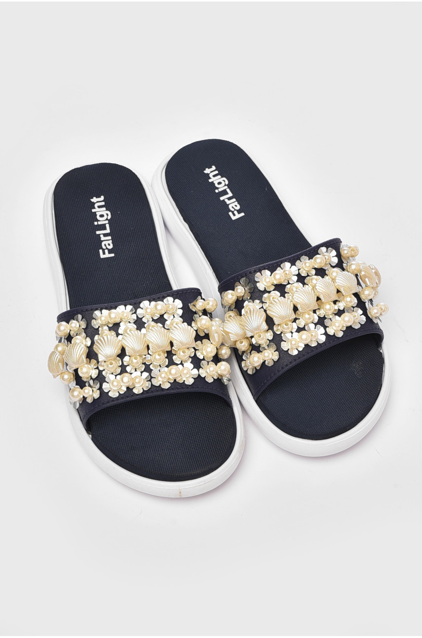 Шлепки женские темно-синего цвета с бусинками 8459-1.8459-2,8459-3 163886