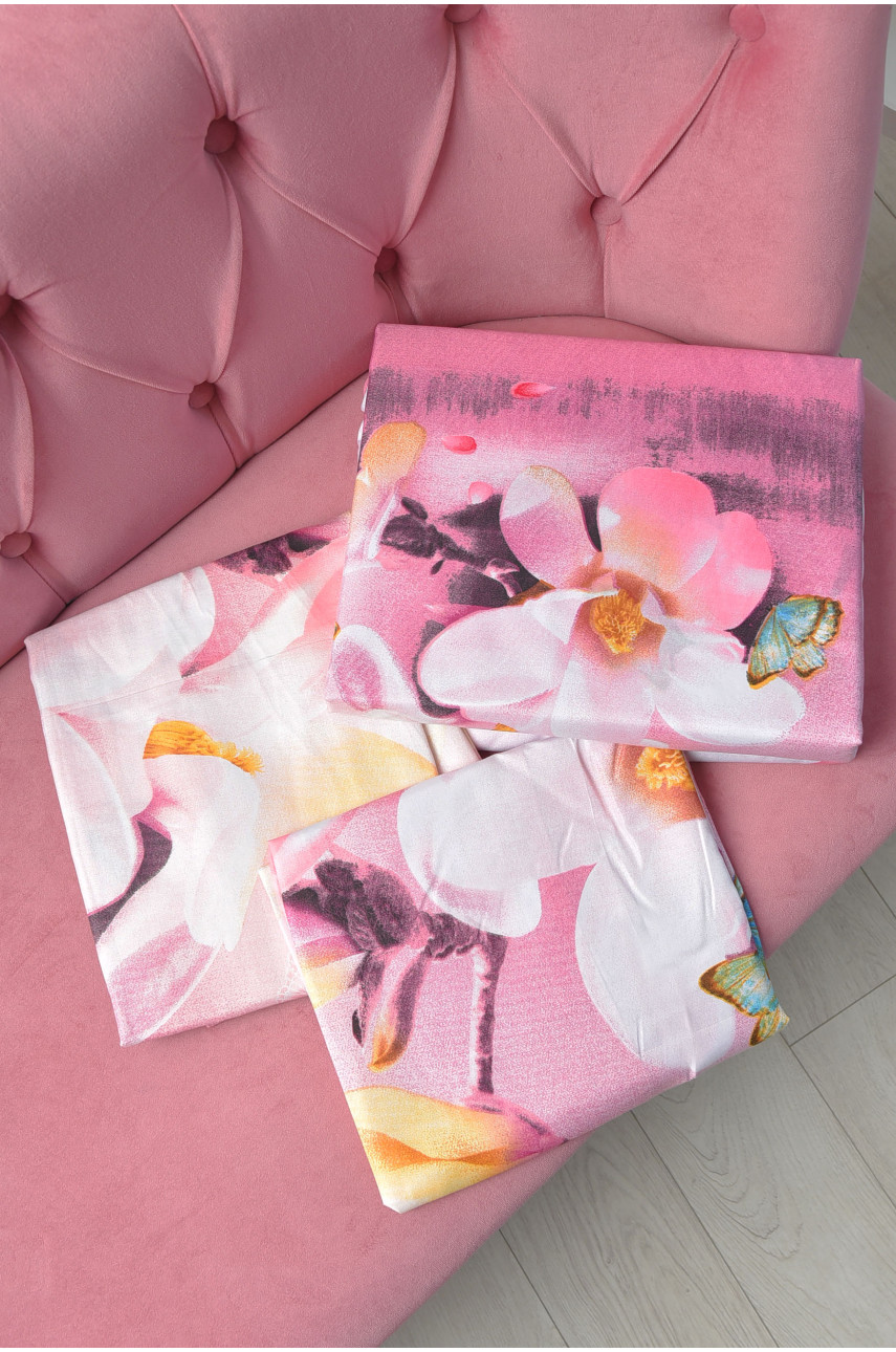 Комплект постільної білизни рожевого кольору з квітковим принтом євро 163896