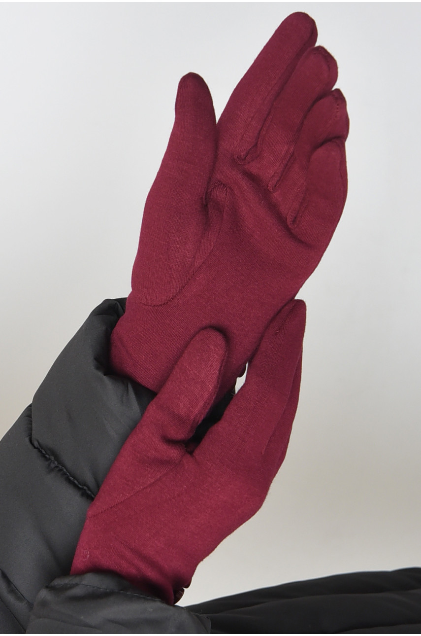Перчатки женские на меху бордового цвета размер 6,5 015 165080