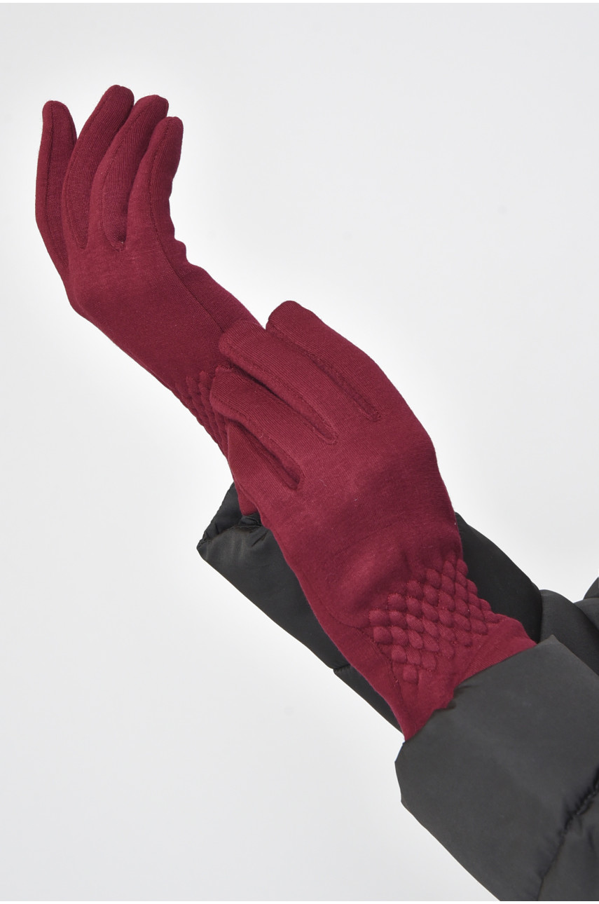 Перчатки женские на меху бордового цвета размер 6,5 011 165096