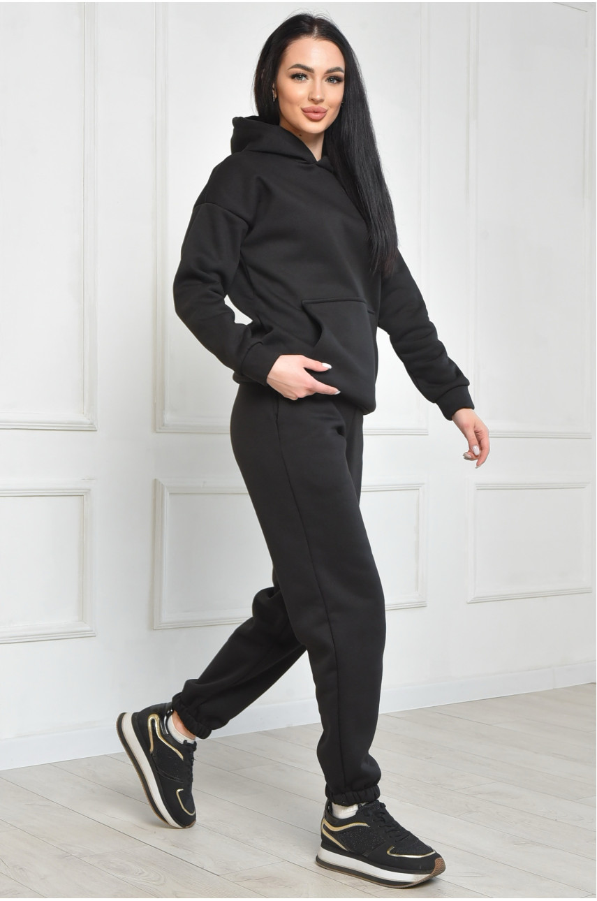 Спортивный костюм женский на флисе черного цвета 918 165361
