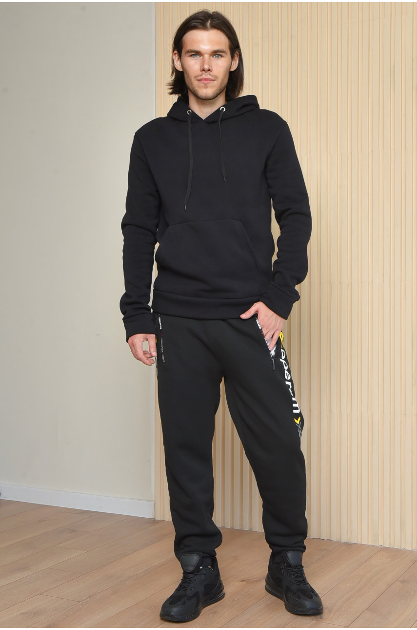 Спортивные штаны мужские на флисе черного цвета 6122 165459