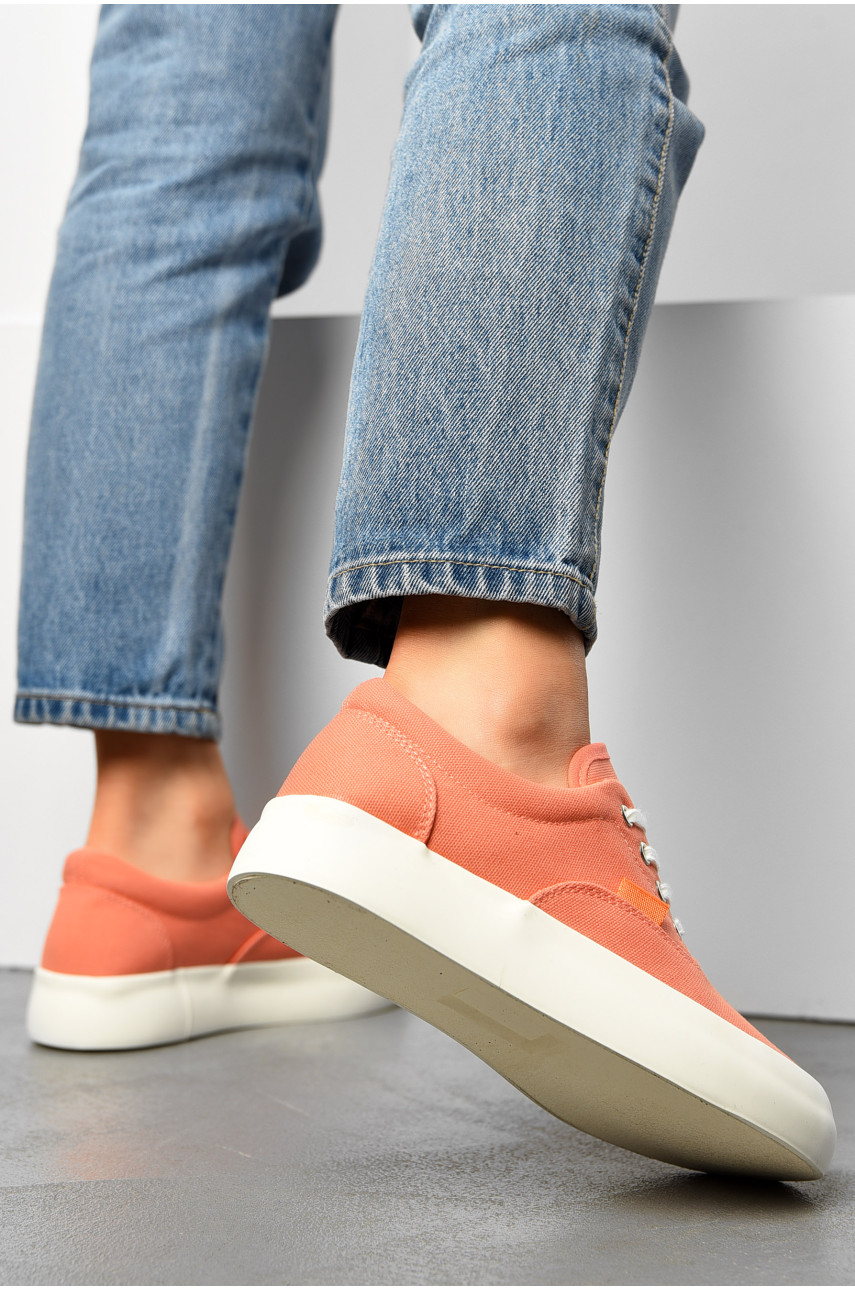 Кеды женские персикового цвета на шнуровке текстиль А72-5 165854