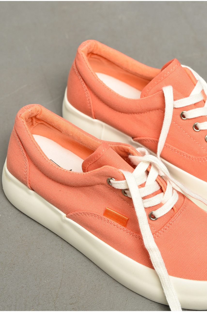 Кеды женские персикового цвета на шнуровке текстиль А72-5 165854