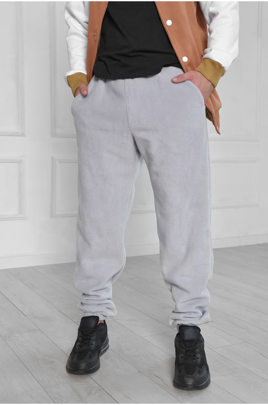 Спортивные штаны мужские флисовые светло-серого цвета размер L 111 165917
