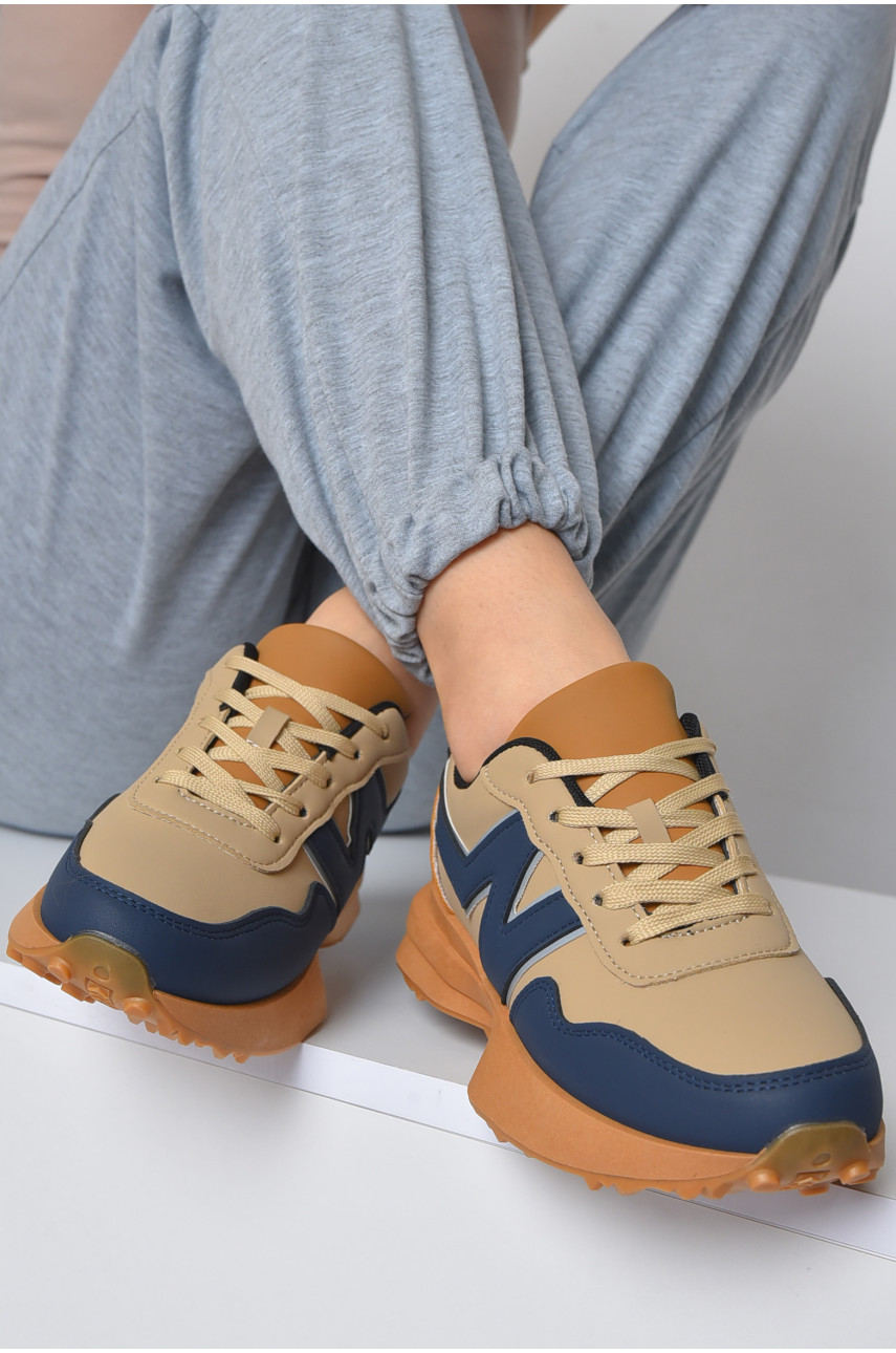 Кросівки жіночі бежевого кольору на шнурівці 538-40 166018