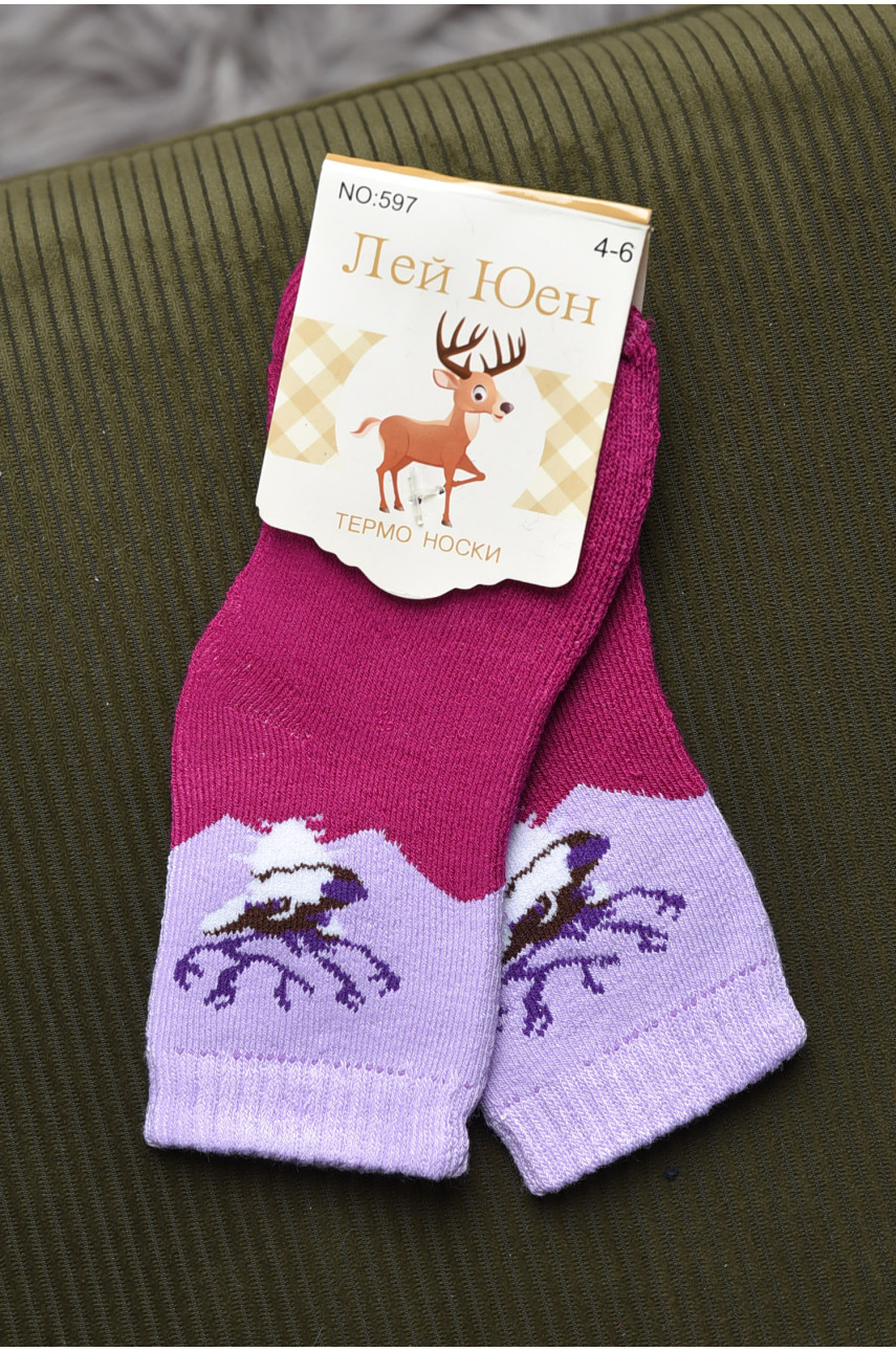 Шкарпетки дитячі махрові для дівчинки фіолетового кольору 597 167873