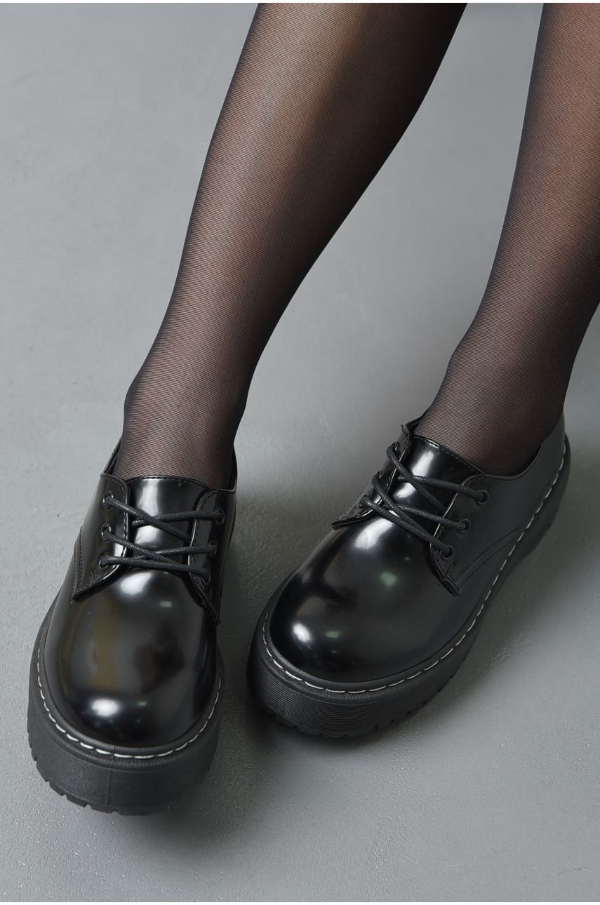 Туфлі лофери жіночі чорного кольору на шнурівці 69*47 167921