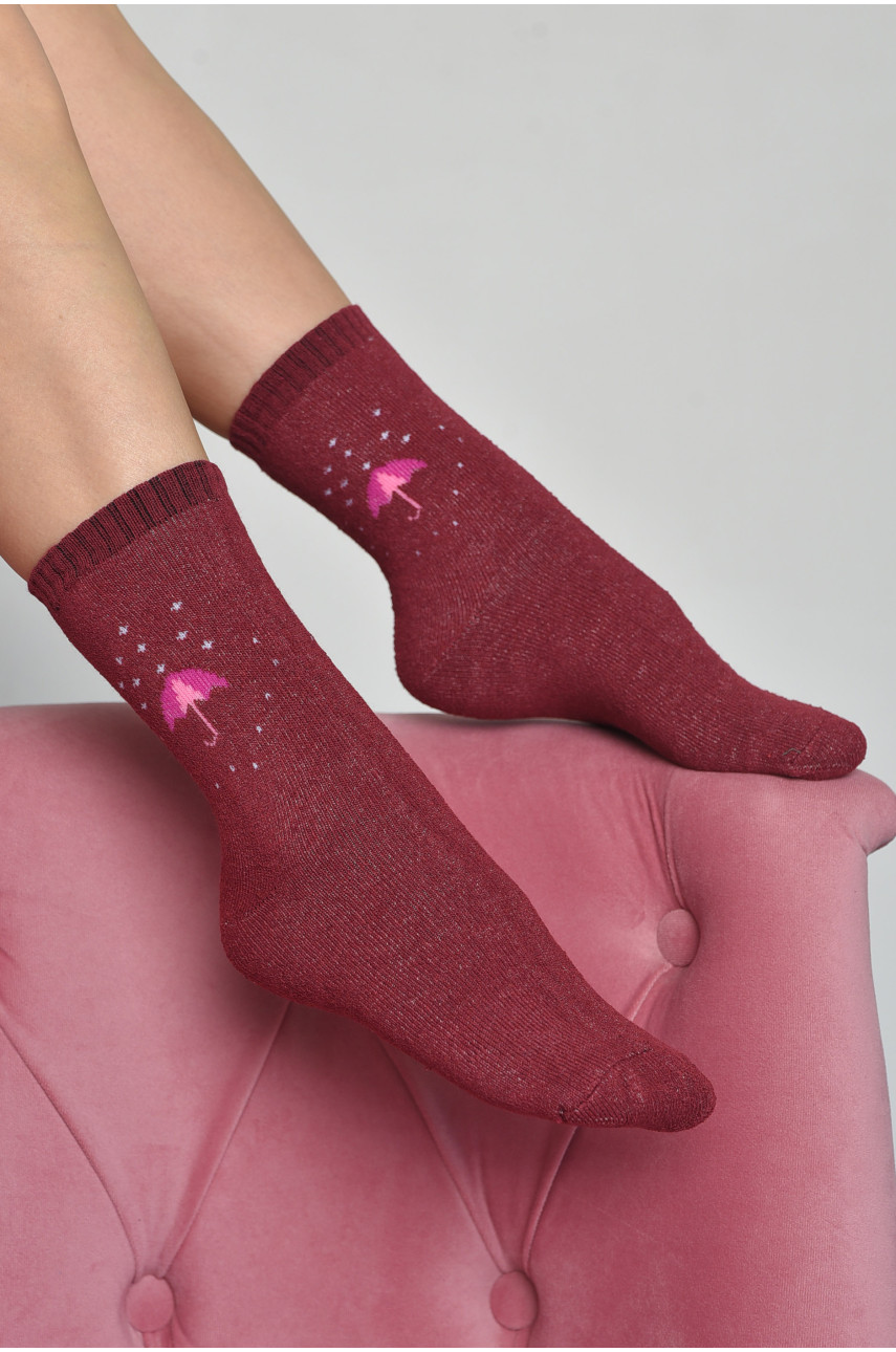 Шкарпетки махрові жіночі бордового кольору розмір 37-42 778 168019