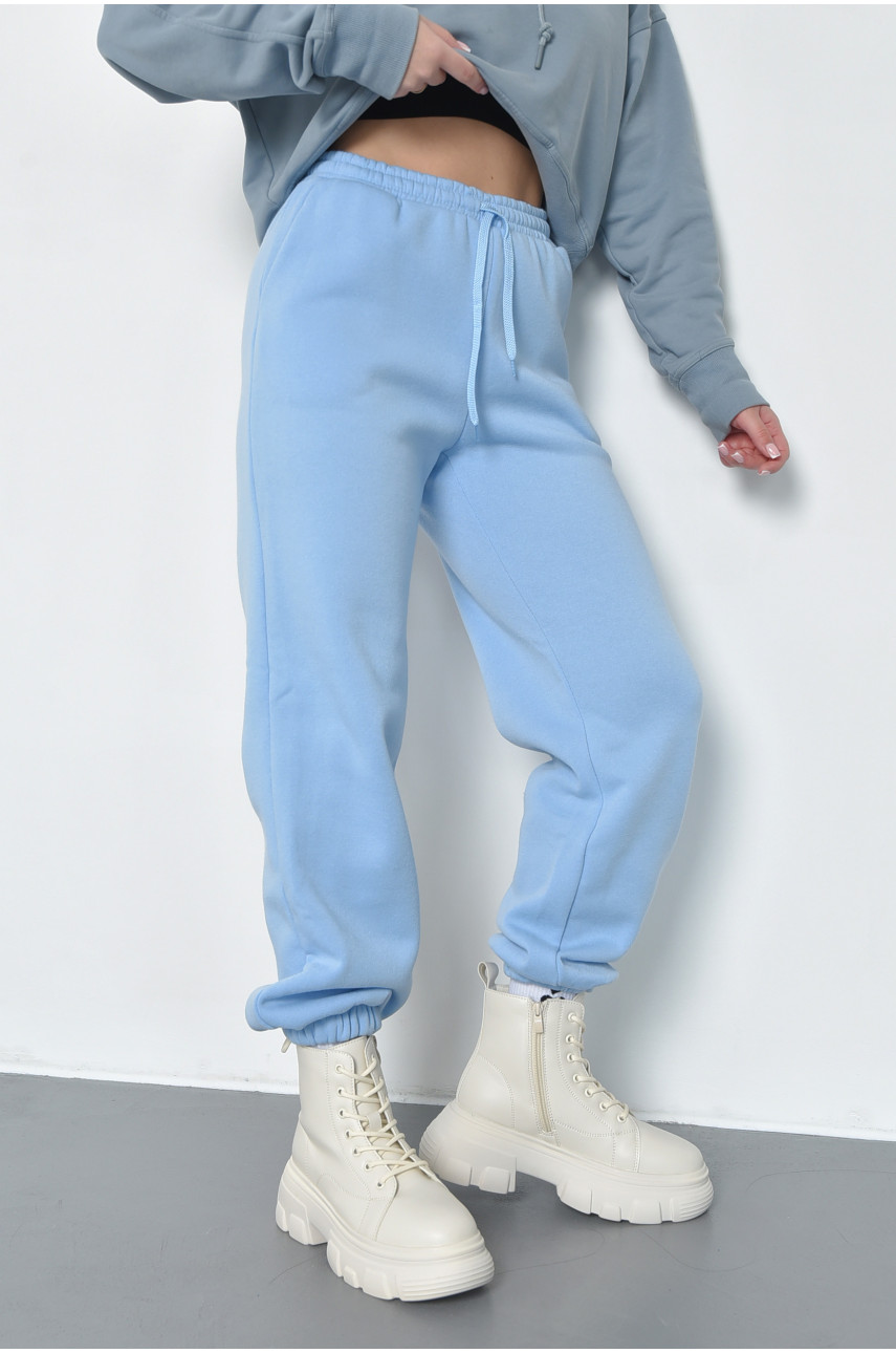 Спортивные штаны женские на флисе голубого цвета 485 168400