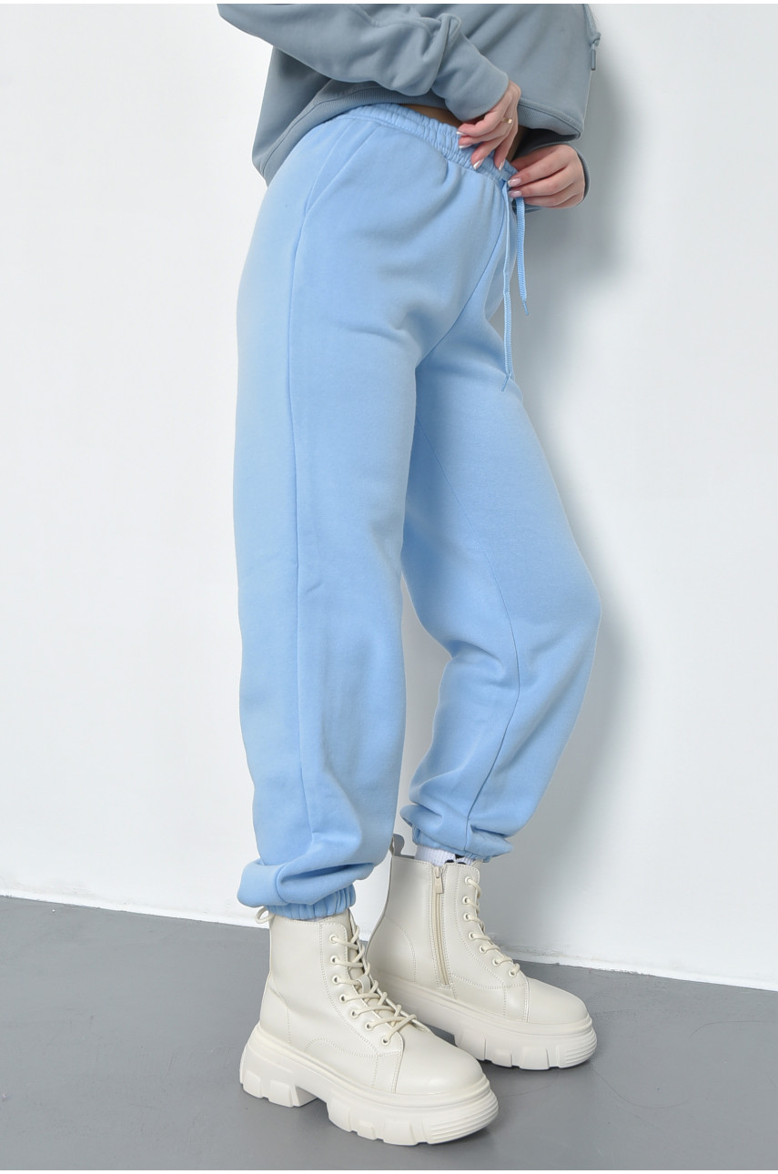 Спортивные штаны женские на флисе голубого цвета 485 168400