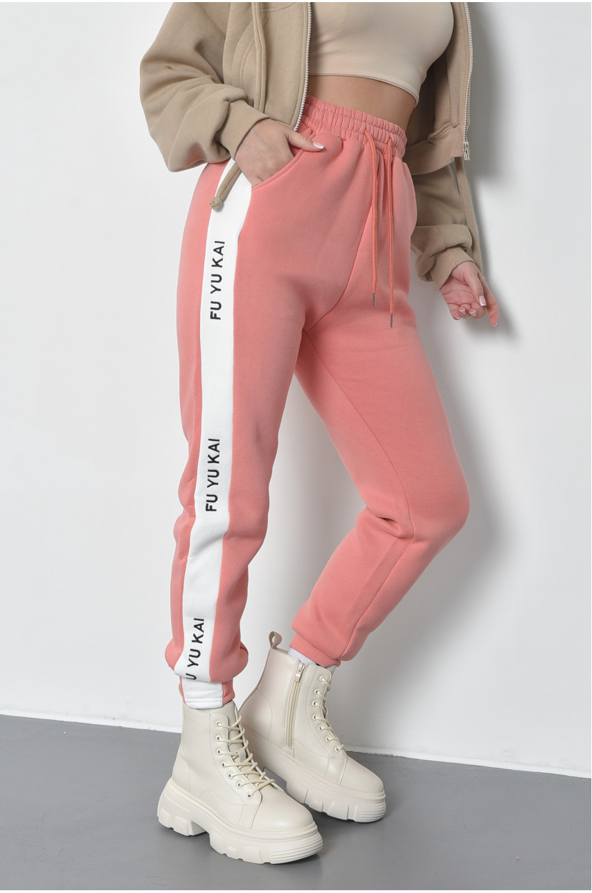 Спортивні штани жіночі на флісі темно-рожевого кольору 21335 168422
