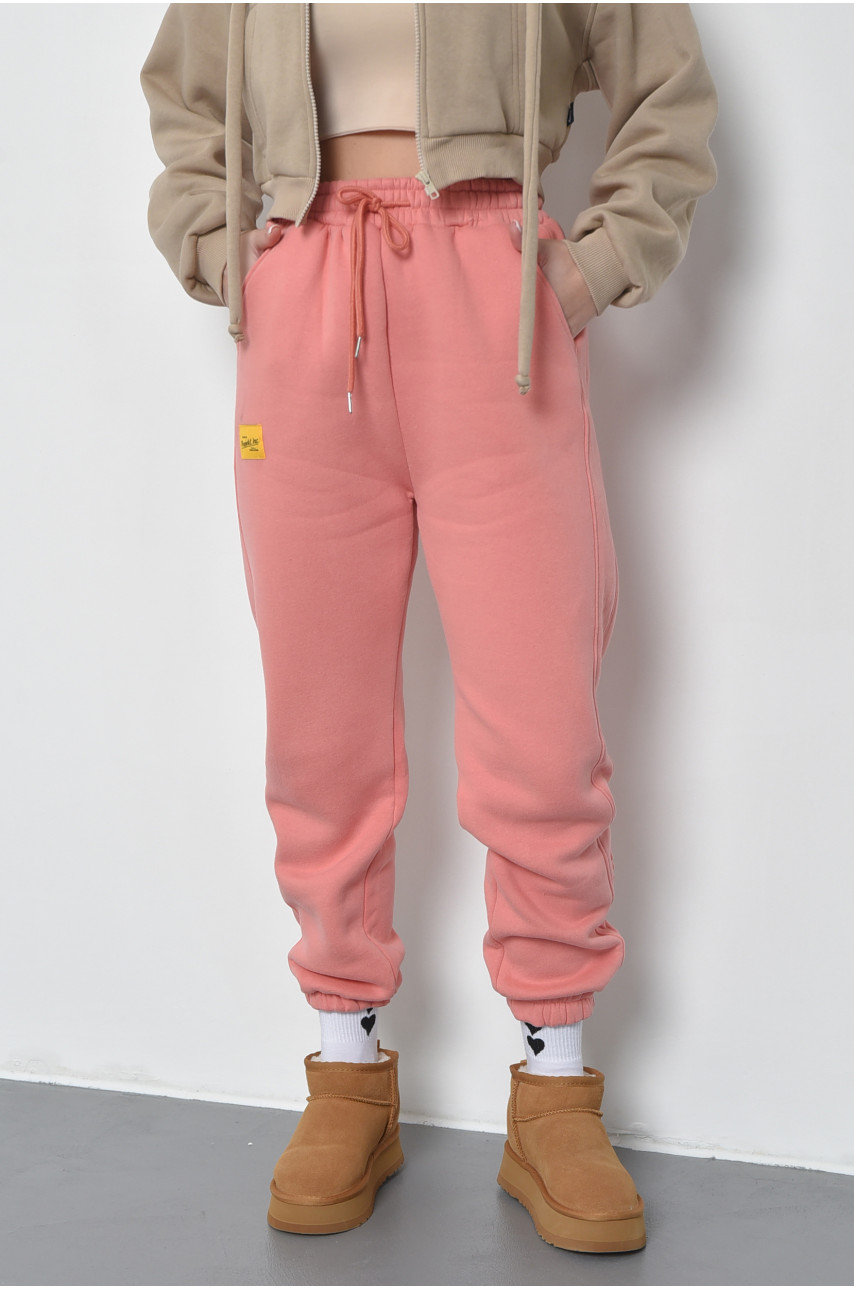 Спортивные штаны женские на флисе персикового цвета 21335 168426