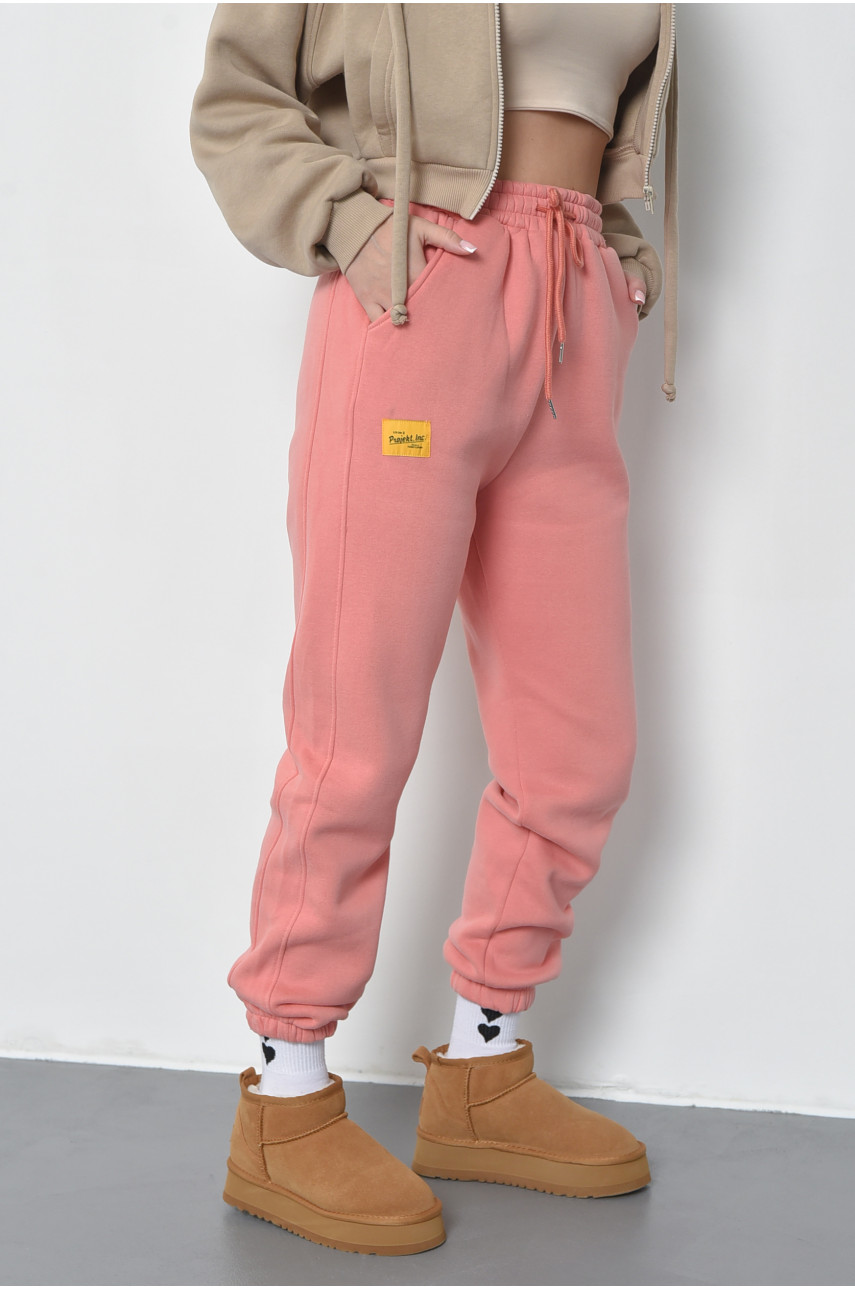Спортивные штаны женские на флисе персикового цвета 21335 168426