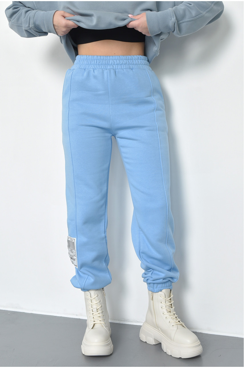 Спортивні штани жіночі на флісі блакитного кольору 168432