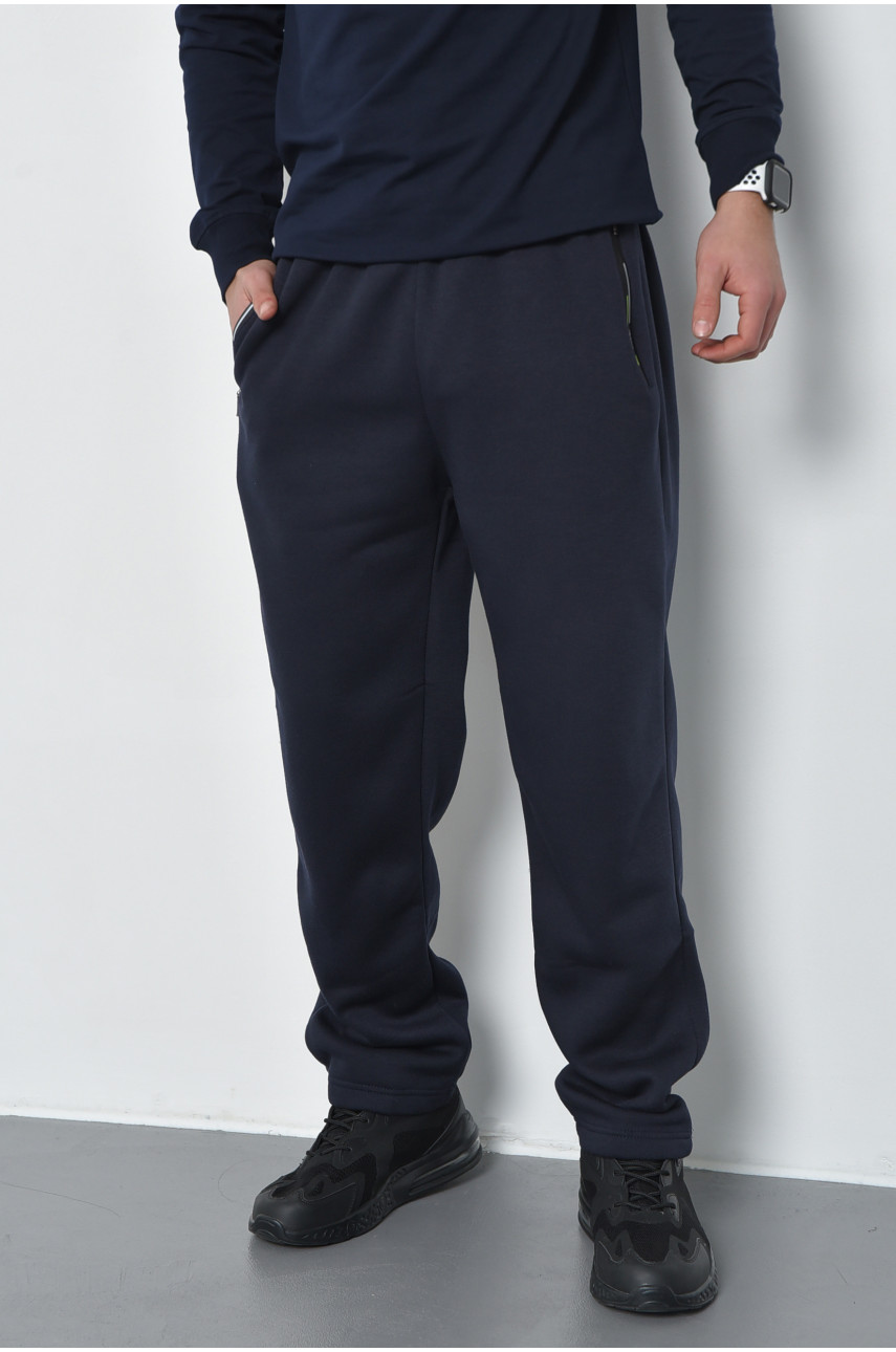 Спортивные штаны мужские на флисе темно-синего цвета RK752 168445