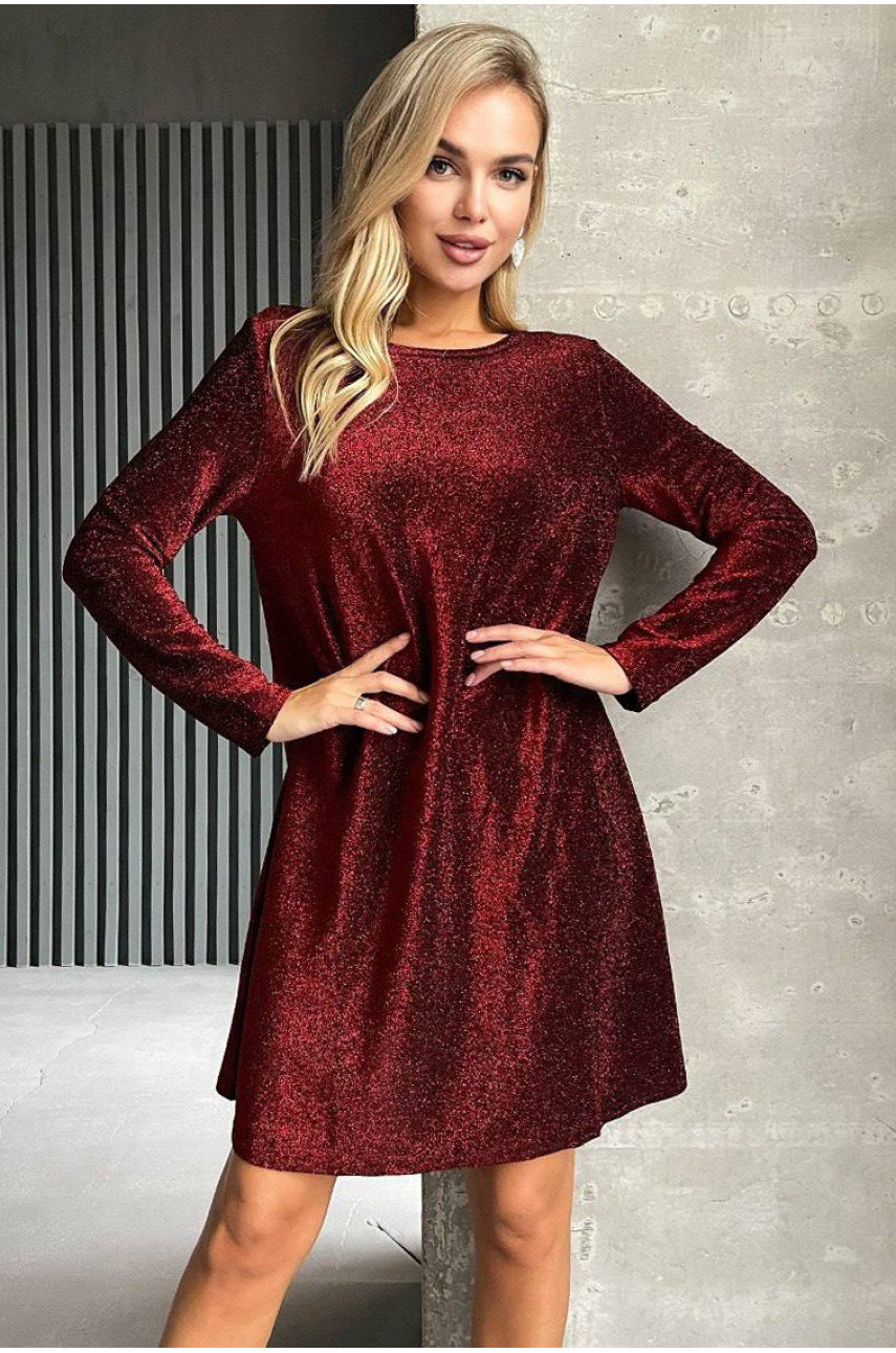 Жіноча вечірня сукня люрекс бордового кольору 42-44 1129 168490