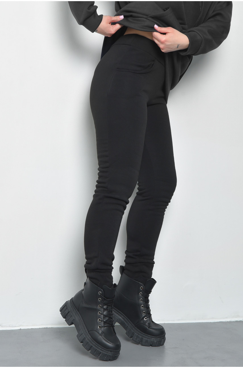Спортивні штани жіночі на флісі чорного кольору 168650