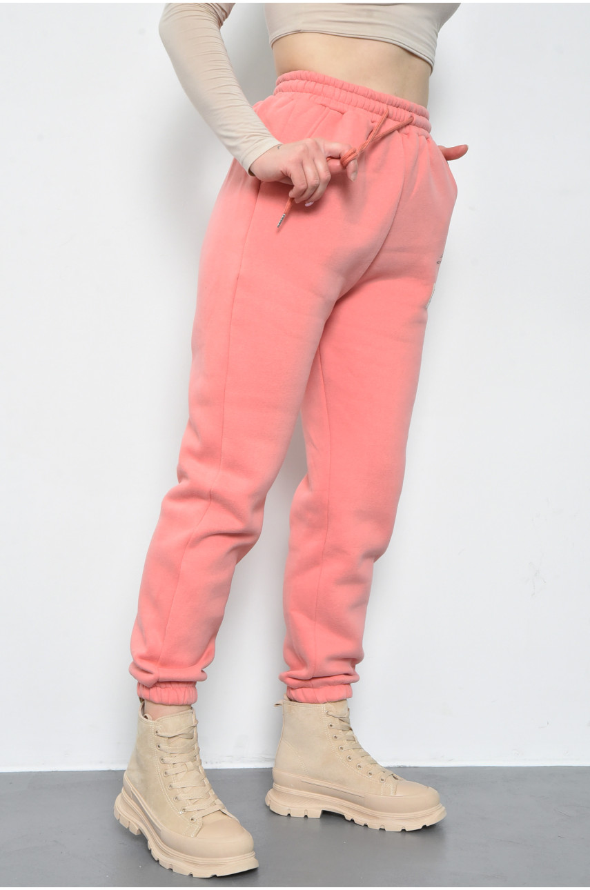Спортивные штаны женские на флисе персикового цвета 21334 168669