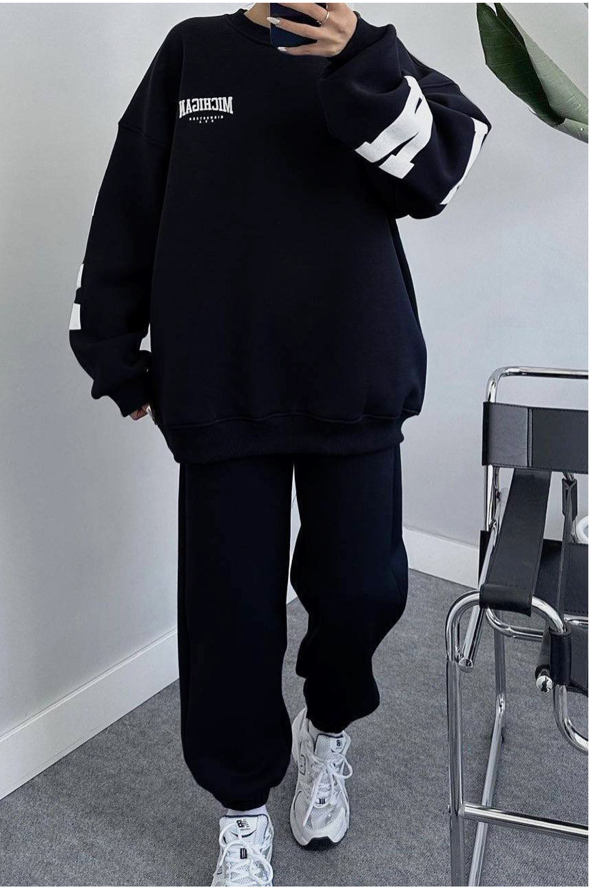 Спортивний костюм жіночий на флісі чорного кольору 1135 168727