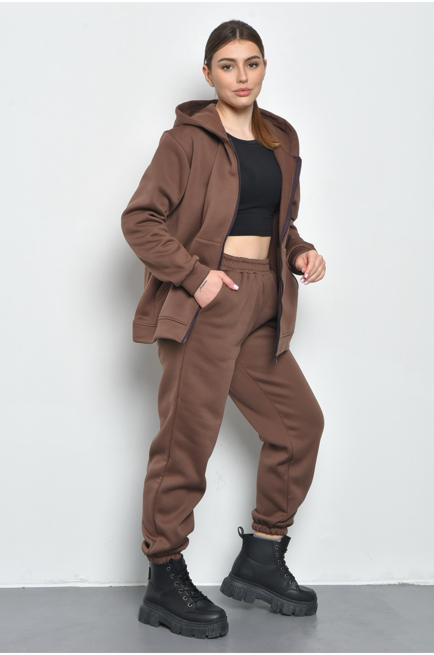 Спортивный костюм женский на флисе коричневого цвета 1155 168797