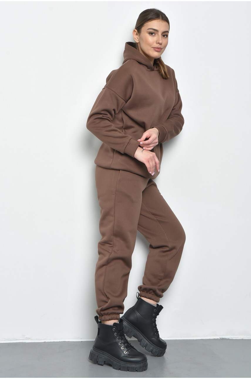 Спортивный костюм женский на флисе коричневого цвета 1158 168804