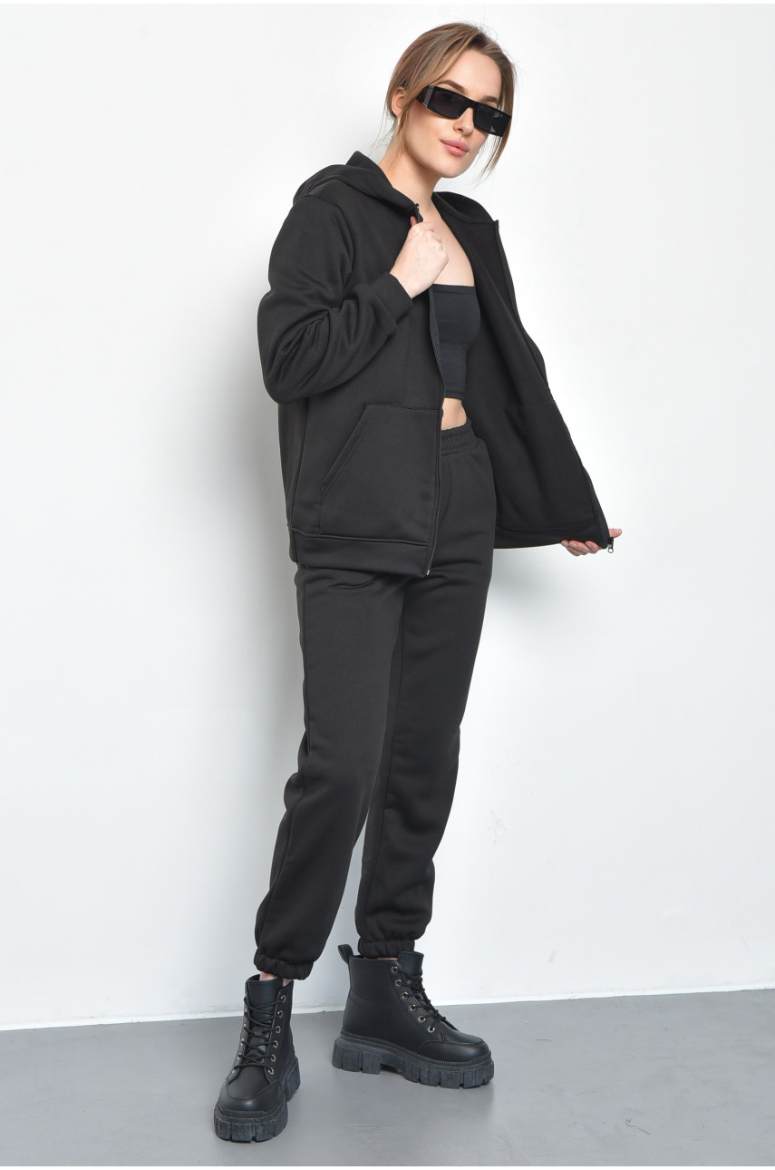 Спортивный костюм женский на флисе черного цвета 1155 168807