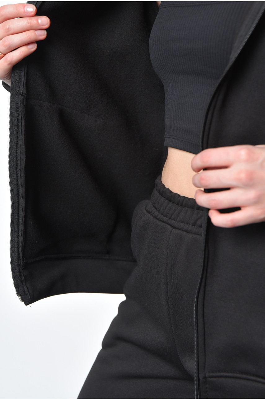 Спортивный костюм женский на флисе черного цвета 1155 168807