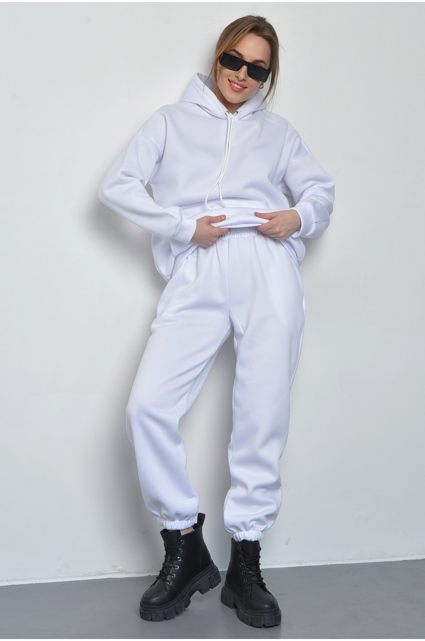 Спортивный костюм женский на флисе белого цвета 528 168867