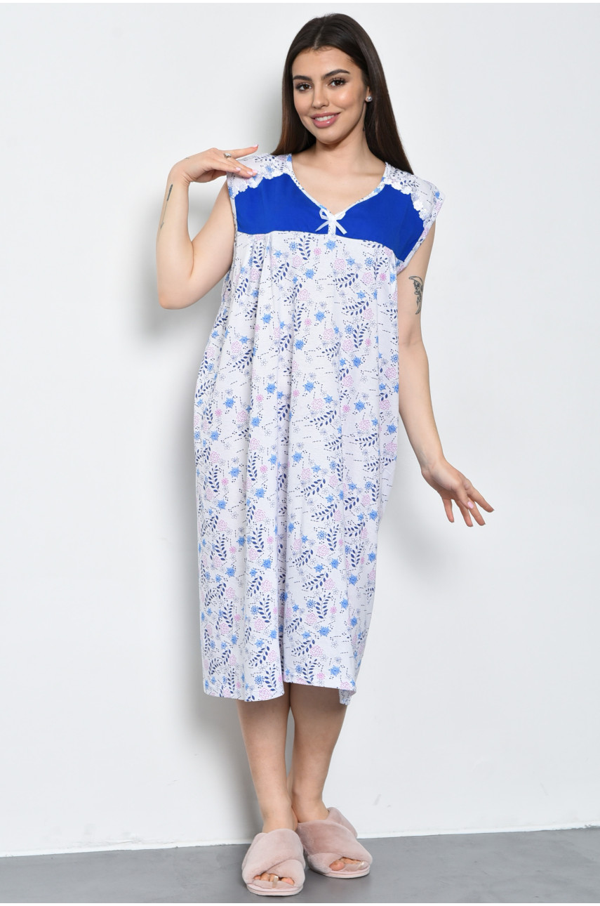 Нічна сорочка жіноча білого кольору з синіми вставками 169055
