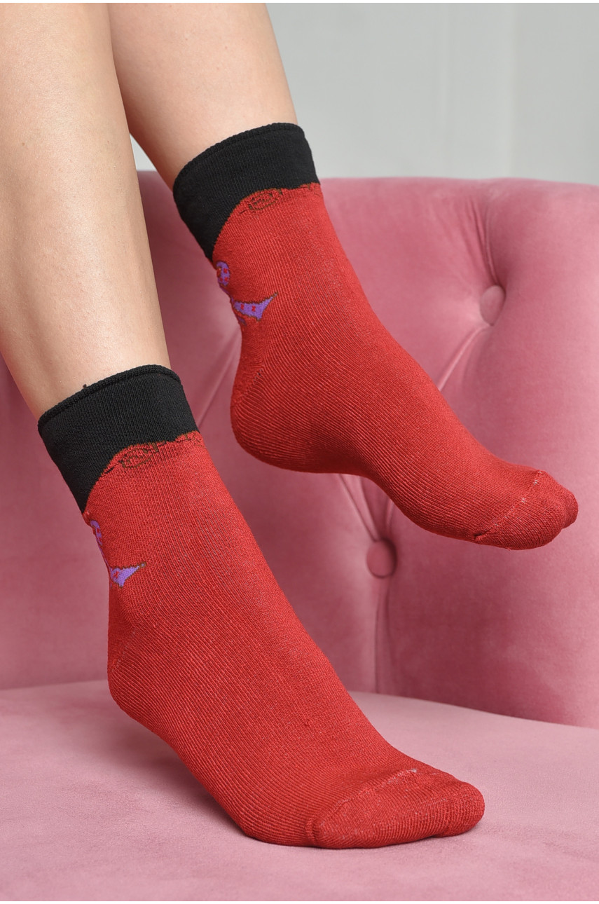 Шкарпетки махрові жіночі медичні без гумки червоного кольору розмір 36-41 6201 169091