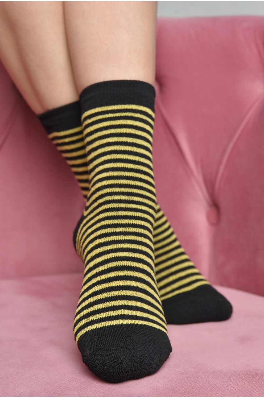 Шкарпетки махрові жіночі чорного кольору в жовту смужку розмір 23-25(36-39) 169239