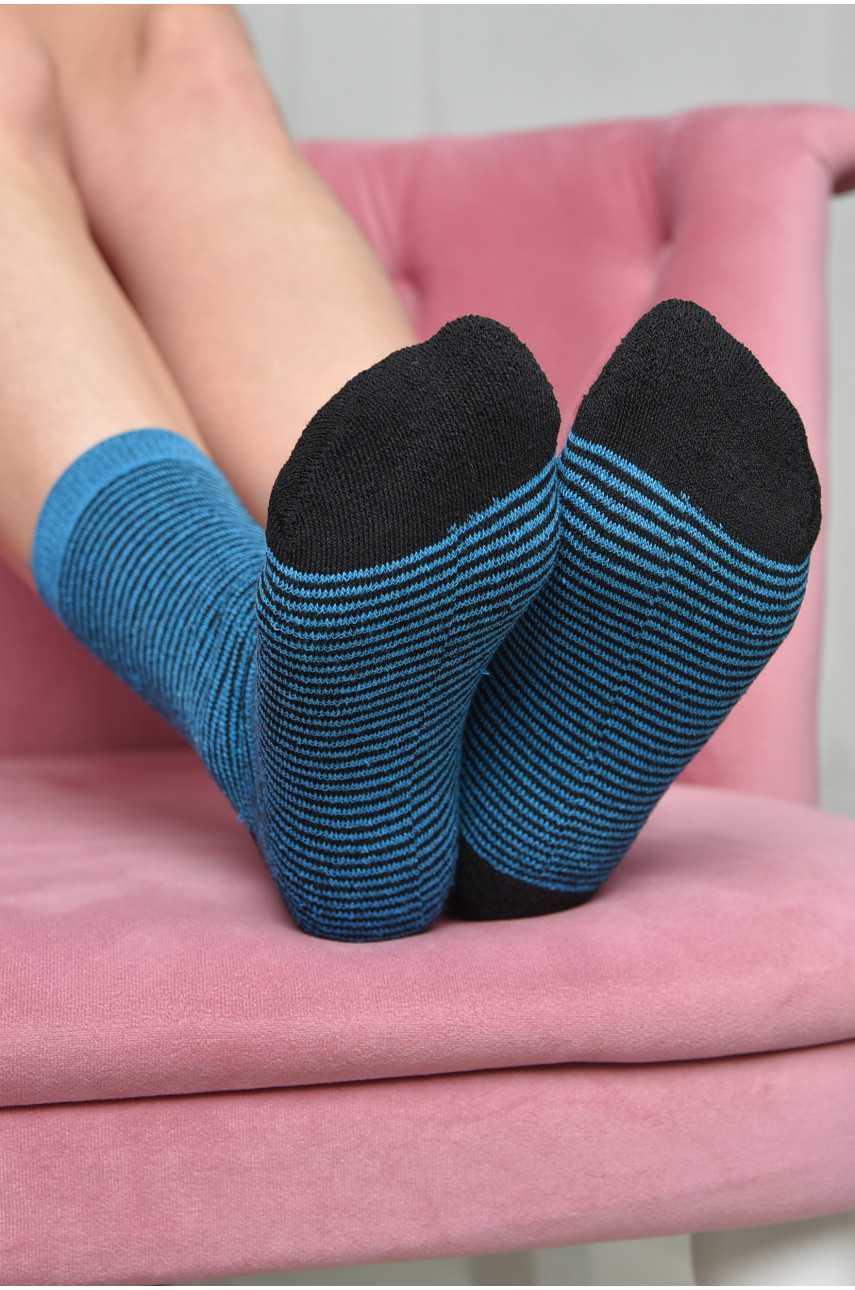 Шкарпетки махрові жіночі чорного кольору в блакитну смужку розмір 23-25(36-39) 169242